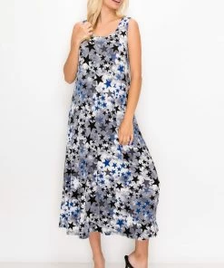 Long Length Jostar Women's Stretchy Tank Long Dress Sleeveless Plus Print, 700BN-TXP-W274
