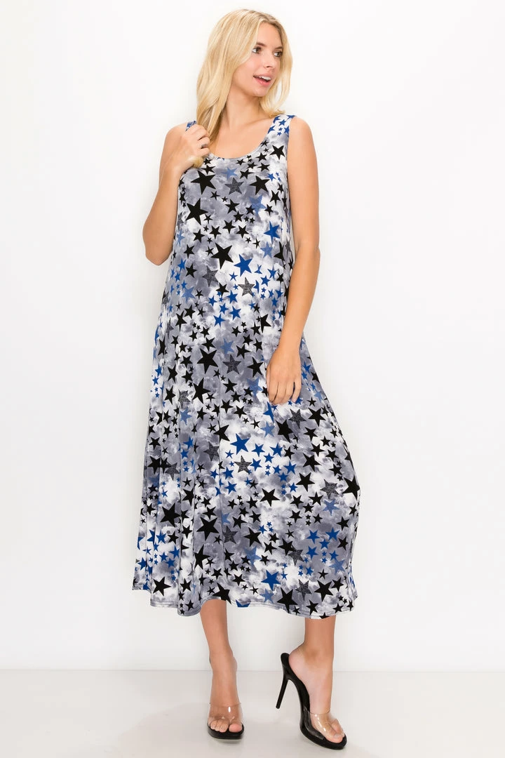 Long Length Jostar Women's Stretchy Tank Long Dress Sleeveless Plus Print, 700BN-TXP-W274