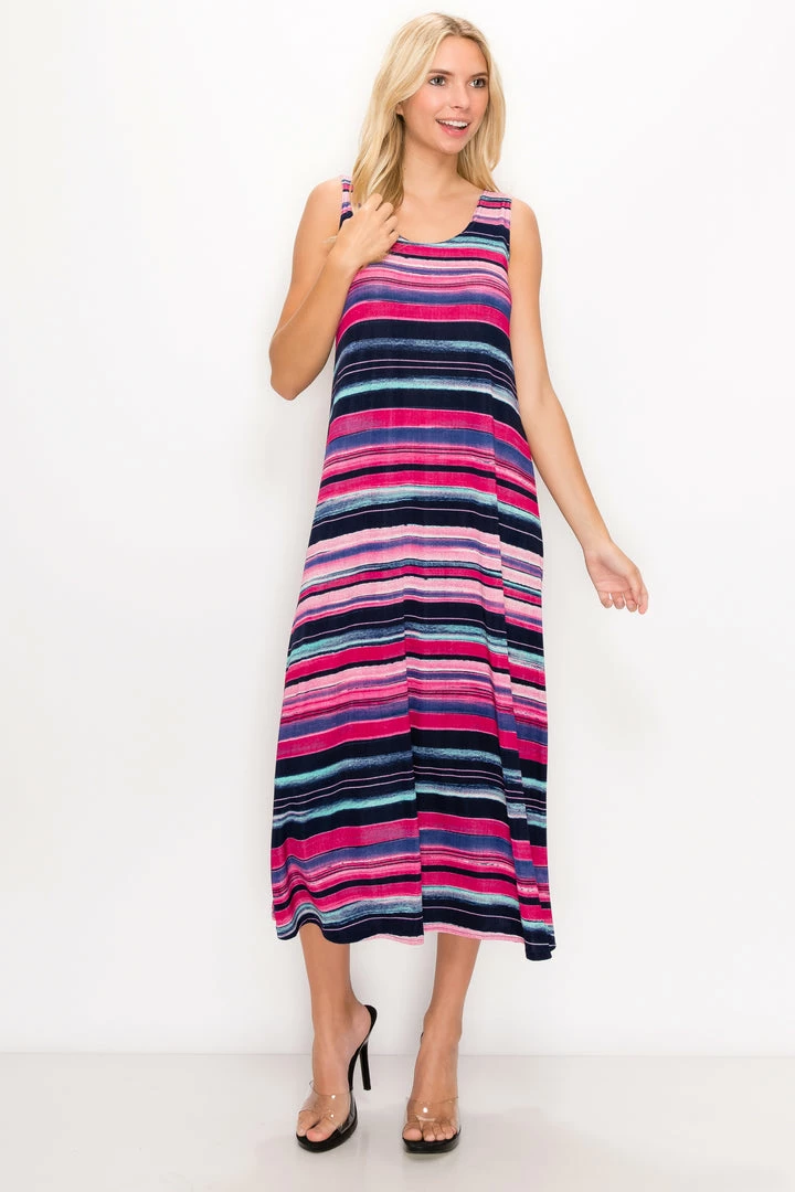 Jostar Stretchy Tank Long Dress Sleeveless Plus Print, 700BN-TXP-W275 Plus Size