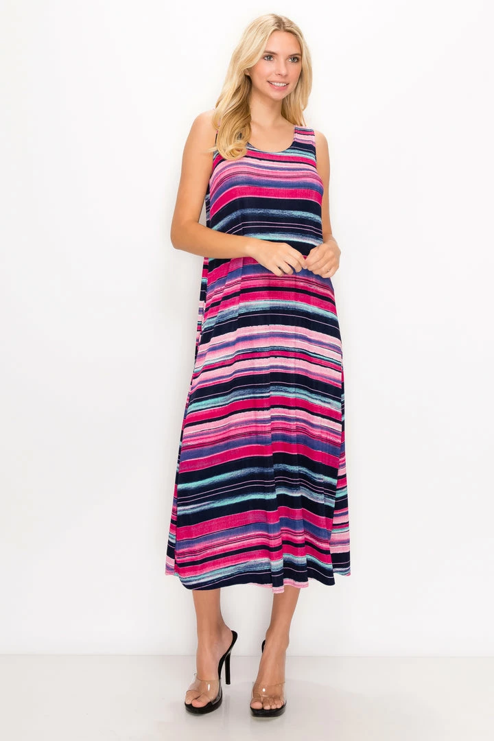 Jostar Stretchy Tank Long Dress Sleeveless Plus Print, 700BN-TXP-W275 Plus Size