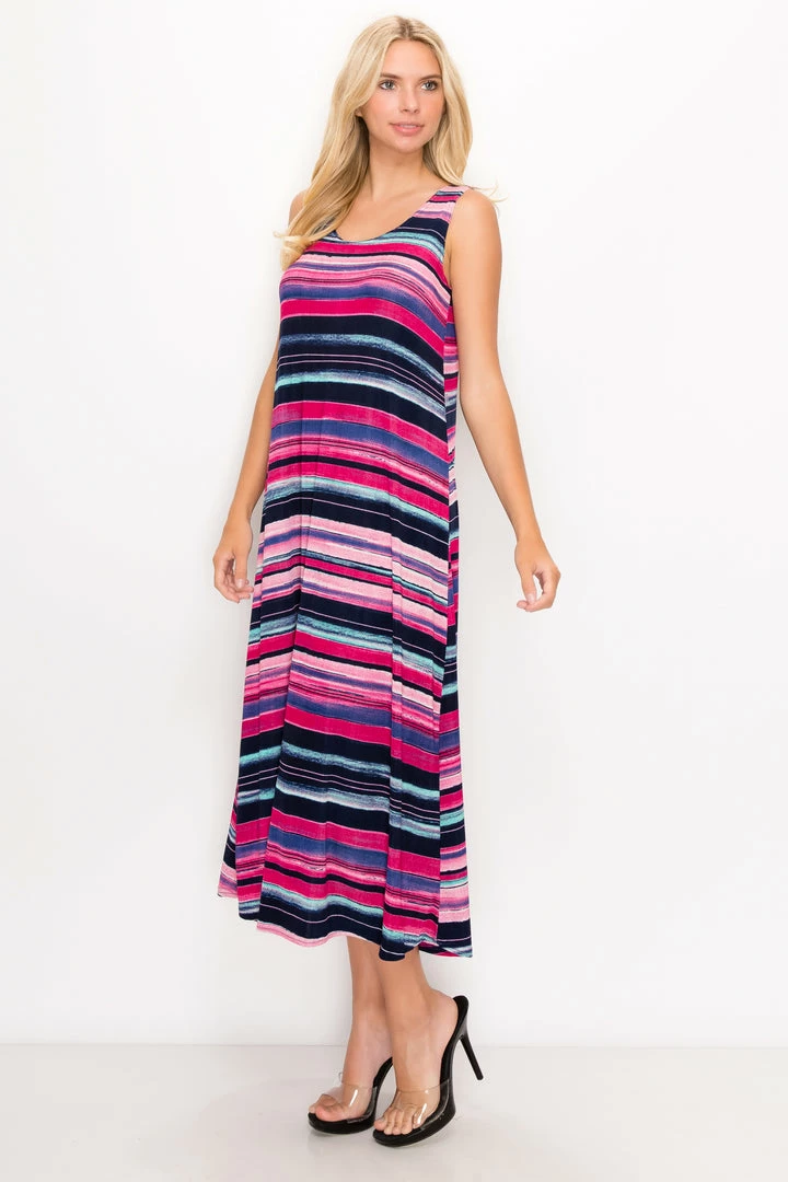 Jostar Stretchy Tank Long Dress Sleeveless Plus Print, 700BN-TXP-W275 Plus Size