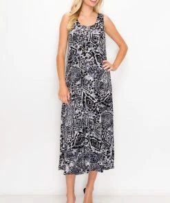 Plus Size Jostar Women's Stretchy Tank Long Dress Sleeveless Plus Print, 700BN-TXP-W277