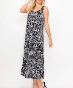 Jostar Online Stretchy Long Tank Dress Print-700BN-TRP1-W277 Dresses