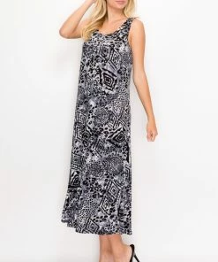 Plus Size Jostar Women's Stretchy Tank Long Dress Sleeveless Plus Print, 700BN-TXP-W277