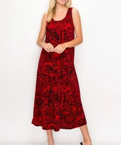 Plus Size Jostar Women's Stretchy Tank Long Dress Sleeveless Plus Print, 700BN-TXP-W277