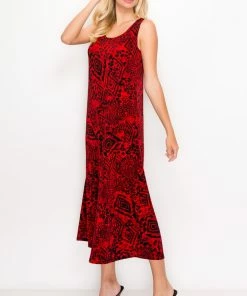 Plus Size Jostar Women's Stretchy Tank Long Dress Sleeveless Plus Print, 700BN-TXP-W277