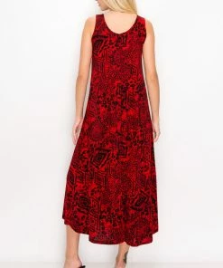 Plus Size Jostar Women's Stretchy Tank Long Dress Sleeveless Plus Print, 700BN-TXP-W277