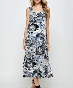 Plus Size Jostar Women's Stretchy Tank Long Dress Sleeveless Plus Print, 700BN-TXP-W293