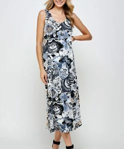 Plus Size Jostar Women's Stretchy Tank Long Dress Sleeveless Plus Print, 700BN-TXP-W293