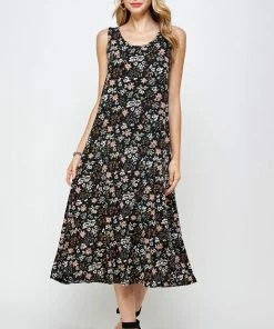 Jostar Stretchy Long Tank Dress Print-700BN-TRP1-W296 Long Length