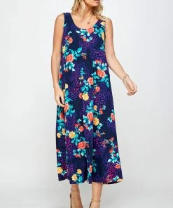Jostar Plus Size Stretchy Tank Long Dress Sleeveless Plus Print, 700BN-TXP-W301