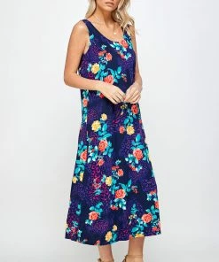 Jostar Plus Size Stretchy Tank Long Dress Sleeveless Plus Print, 700BN-TXP-W301