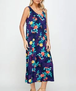 Jostar Plus Size Stretchy Tank Long Dress Sleeveless Plus Print, 700BN-TXP-W301