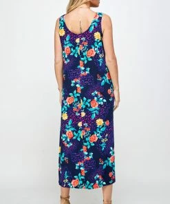 Jostar Plus Size Stretchy Tank Long Dress Sleeveless Plus Print, 700BN-TXP-W301