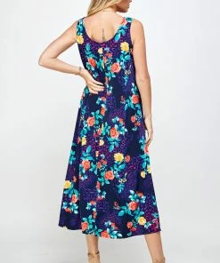 Jostar Plus Size Stretchy Tank Long Dress Sleeveless Plus Print, 700BN-TXP-W301