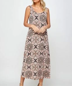 Jostar Stretchy Long Tank Dress Print 700BN-TRP1-W303 Long Length