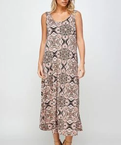 Jostar Stretchy Long Tank Dress Print 700BN-TRP1-W303 Long Length