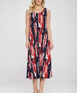 Jostar American Print Tank Long Dress Sleeveless Plus-700BN-TXP-W306 Plus Size