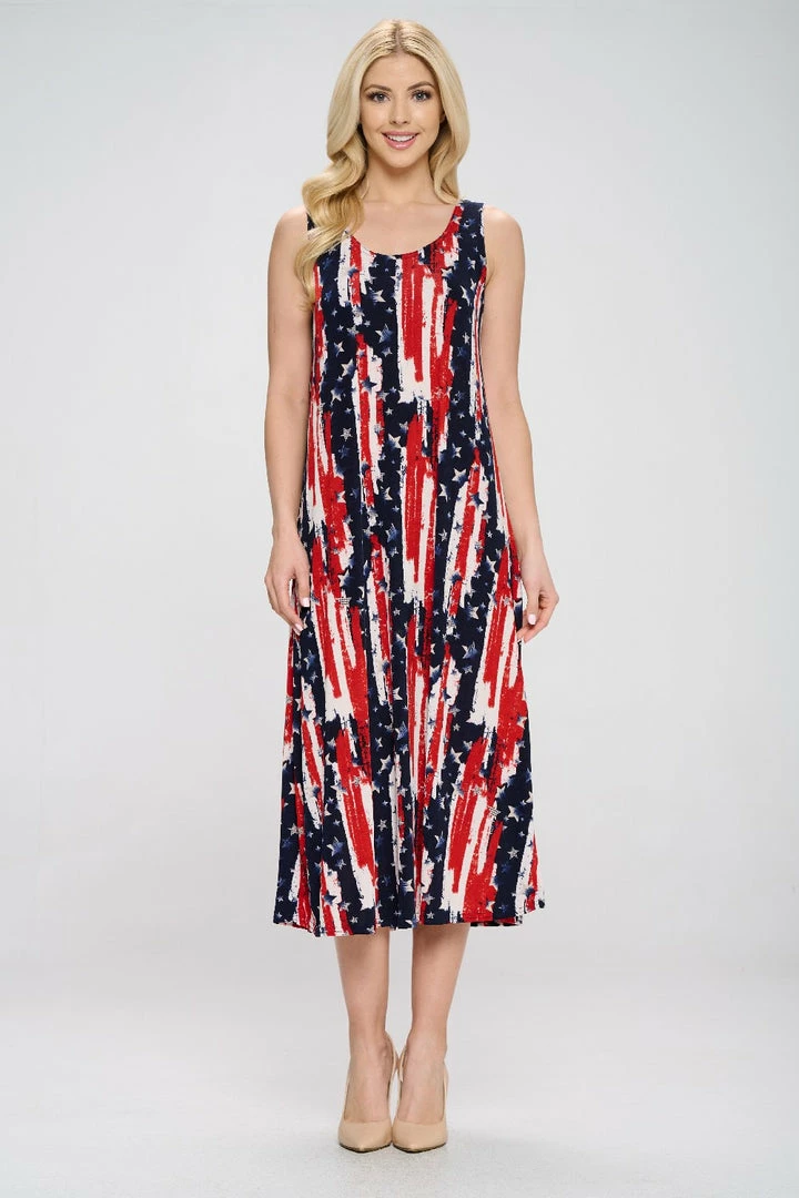 Jostar American Print Tank Long Dress Sleeveless Plus-700BN-TXP-W306 Plus Size