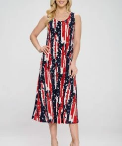 Jostar American Print Tank Long Dress Sleeveless Plus-700BN-TXP-W306 Plus Size