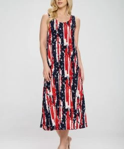 Jostar American Print Long Tank Dress Print -700BN-TRP1-W306 Dresses