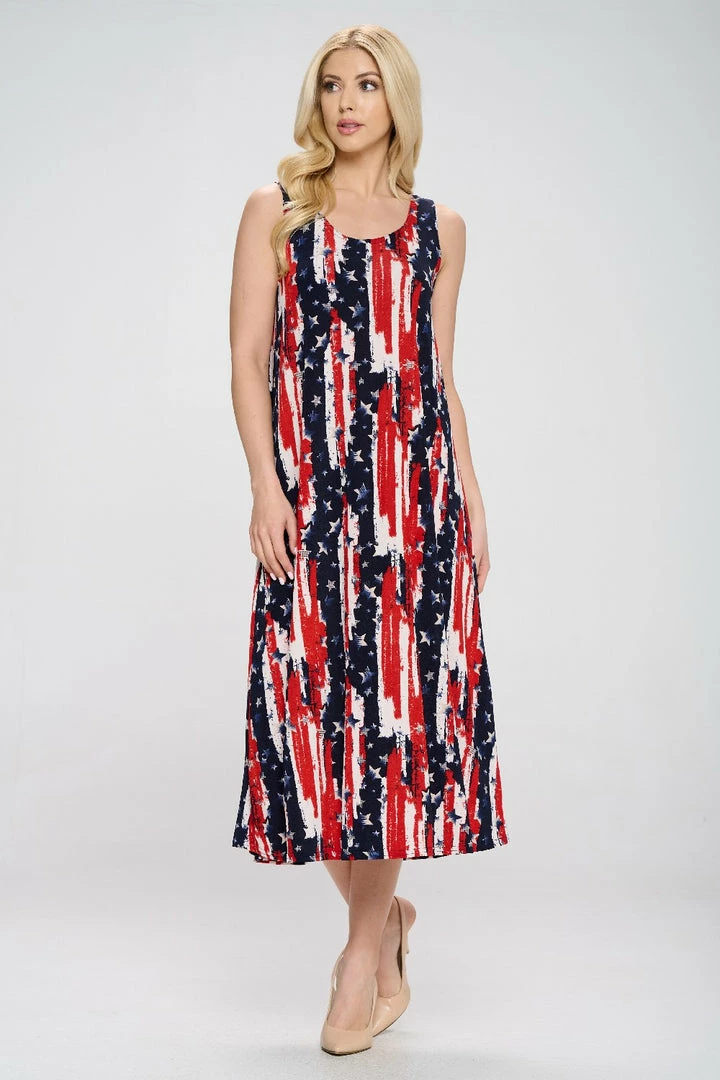Jostar American Print Tank Long Dress Sleeveless Plus-700BN-TXP-W306 Plus Size