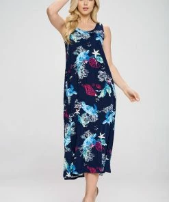 Jostar Women's Stretchy Tank Long Dress Sleeveless Plus Print, 700BN-TXP-W310 Plus Size