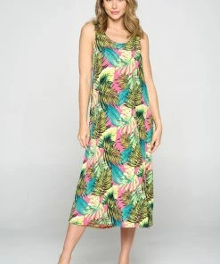 Plus Size Jostar Women's Stretchy Tank Long Dress Sleeveless Plus Print, 700BN-TXP-W311