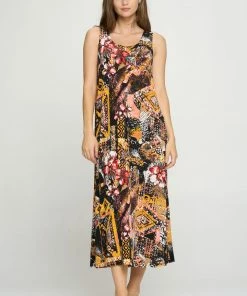 Jostar Online Plus Size Stretchy Tank Long Dress Sleeveless Plus In Print-700BN-TXP-W316