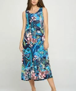 Jostar Online Plus Size Stretchy Tank Long Dress Sleeveless Plus In Print-700BN-TXP-W316