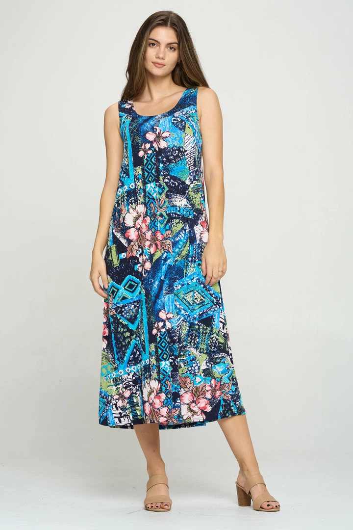 Jostar Online Plus Size Stretchy Tank Long Dress Sleeveless Plus In Print-700BN-TXP-W316