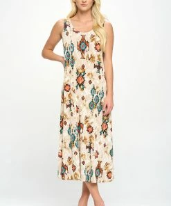 Jostar Plus Size Stretchy Tank Long Dress Sleeveless Plus In Print-700BN-TXP-W317