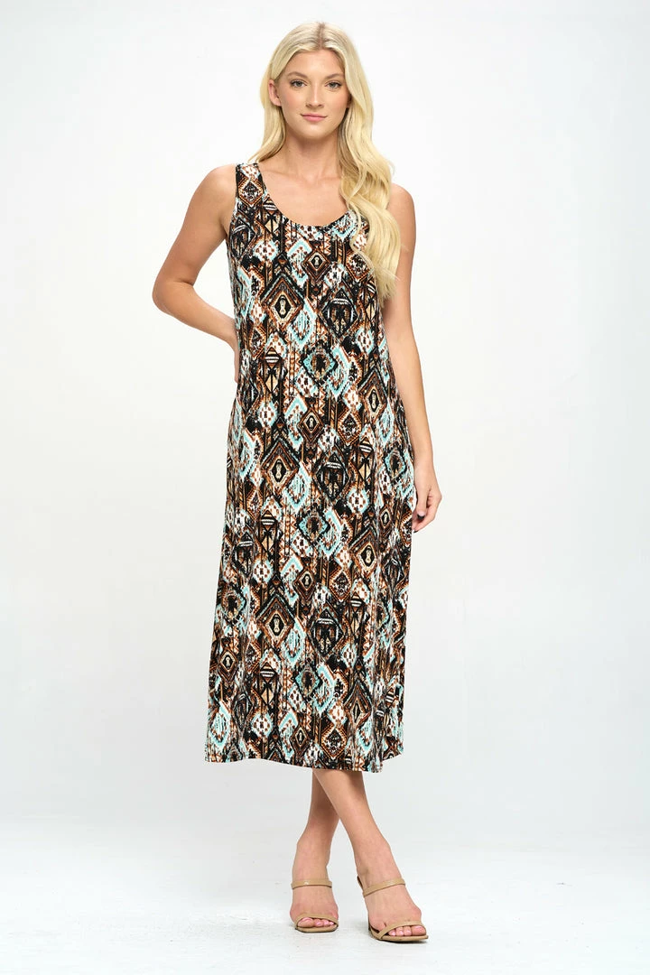 Jostar Stretchy Long Tank Dress Print -700BN-TRP1-W318