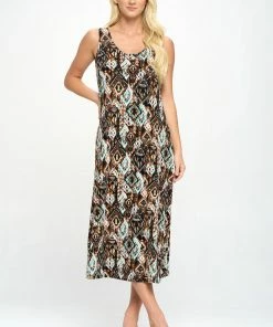 Jostar Stretchy Tank Long Dress Sleeveless Plus Print, 700BN-TXP-W318 Plus Size