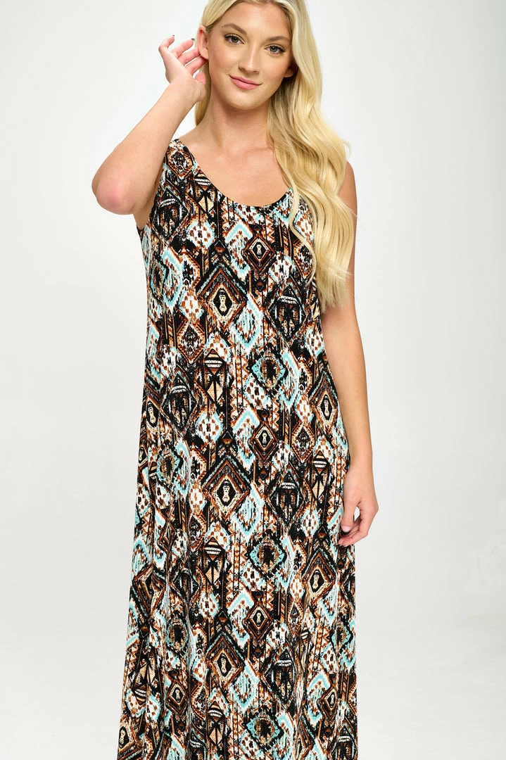 Jostar Stretchy Long Tank Dress Print -700BN-TRP1-W318