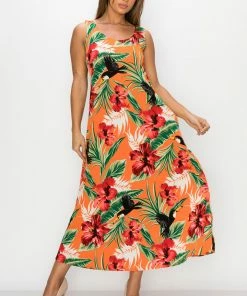 Jostar Plus Size Stretchy Tank Long Dress Sleeveless Plus In Print-700BN-TXP-W320