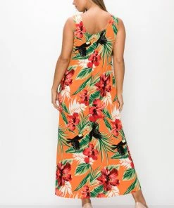 Jostar Plus Size Stretchy Tank Long Dress Sleeveless Plus In Print-700BN-TXP-W320