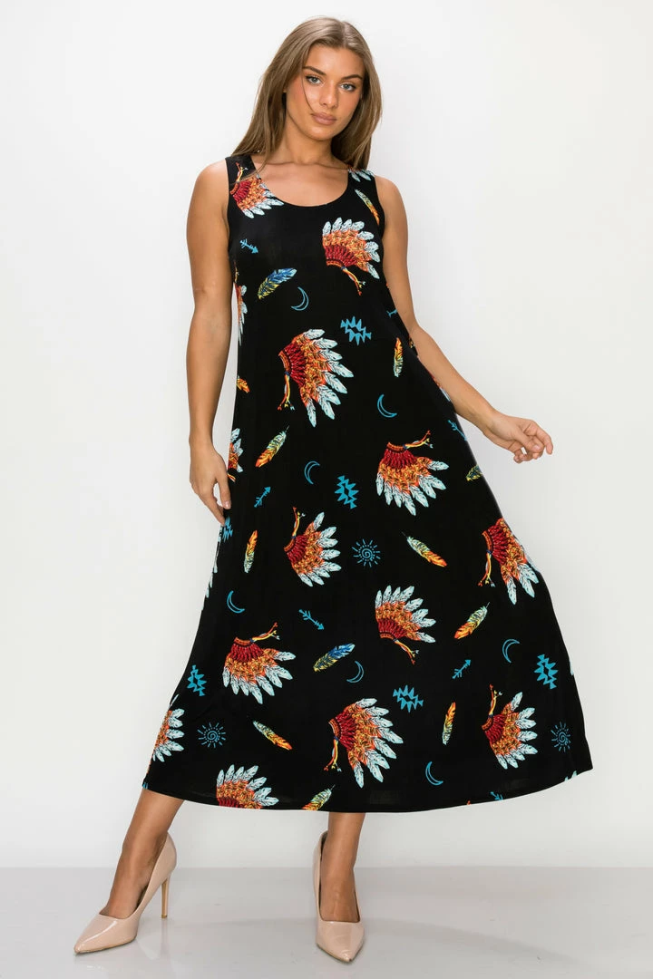 Jostar Stretchy Long Tank Dress Print -700BN-TRP1-W321 Dresses