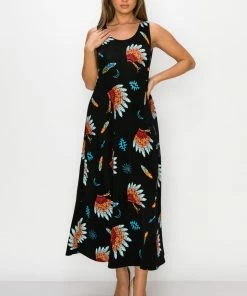 Jostar Stretchy Long Tank Dress Print -700BN-TRP1-W321 Dresses