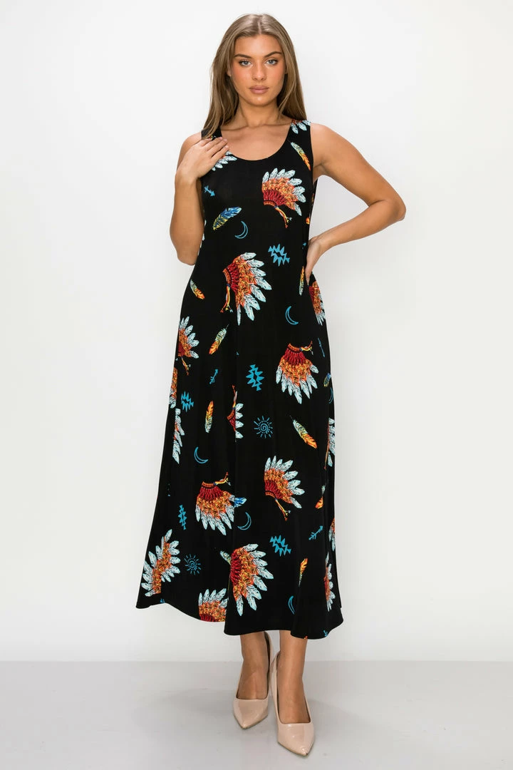 Jostar Stretchy Long Tank Dress Print -700BN-TRP1-W321 Dresses