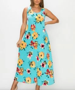 Jostar Stretchy Tank Long Dress Sleeveless Plus In Print-700BN-TXP-W322