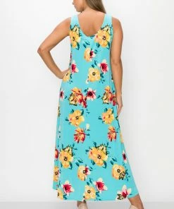 Jostar Stretchy Tank Long Dress Sleeveless Plus In Print-700BN-TXP-W322