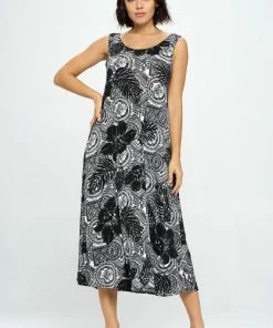 Jostar Stretchy Tank Long Dress Sleeveless Plus In Print-700BN-TXP-W325 Plus Size