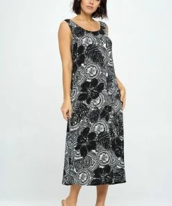 Jostar Stretchy Tank Long Dress Sleeveless Plus In Print-700BN-TXP-W325 Plus Size