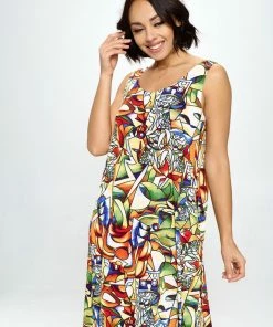 Jostar Stretchy Tank Long Dress Sleeveless Plus In Print-700BN-TXP-W329 Plus Size