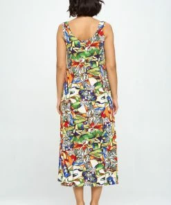Jostar Stretchy Tank Long Dress Sleeveless Plus In Print-700BN-TXP-W329 Plus Size