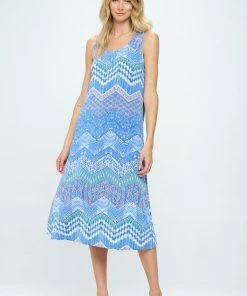 Jostar Blue Abstract Print Long Tank Dress Print -700BN-TRP1-W362