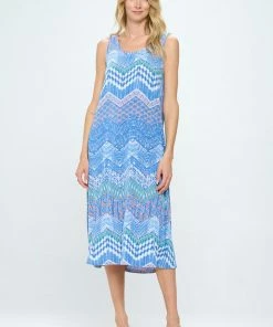 Jostar Blue Abstract Print Long Tank Dress Print -700BN-TRP1-W362