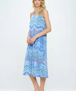 Jostar Blue Abstract Print Long Tank Dress Print -700BN-TRP1-W362