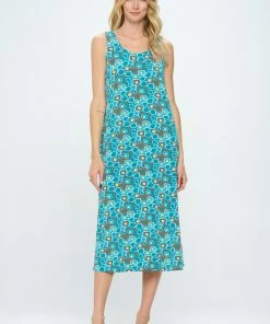 Jostar Retro Print Long Tank Dress Print -700BN-TRP1-W363 Dresses